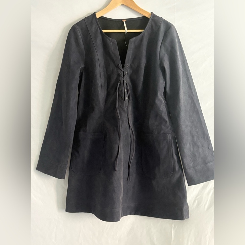 Free People Bradley Dress - Faux Suede Mini Size L –  Navy - Picture 4 of 7